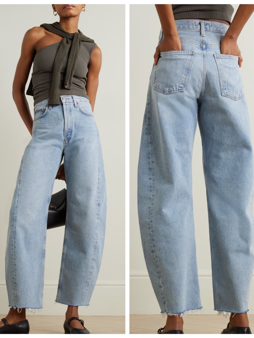 Agolde Luna Pieced Light Wash Barrel Leg Cropped Raw Hem Jeans 27 J1850 - Picture 2 of 12